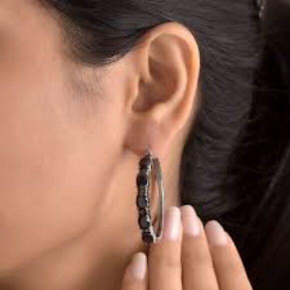 Midnight Sapphire and Multi-Tourmaline Hoop Earrings Stainless Steel 11.35 ctw - Picture 14 of 15